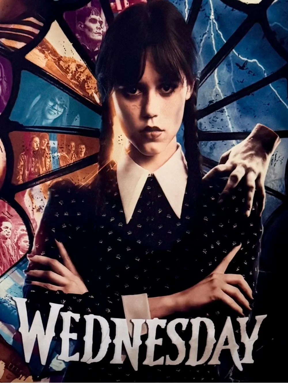 Goth Wednesday Adam’s Black Graphic Backpack,in black & dark blue & purple